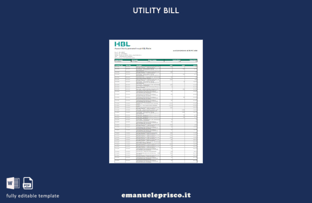 modello di bolletta delle utenze Pakistan HBL in stile verificato